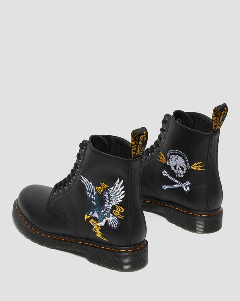 Dr Martens 1460 Souvenir Embroidered Læder Ankelstøvler Herre Sort | DK 415FDN